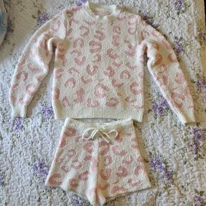 Soft And Cozy Pink And Cream Leopard Print Loungewear Sweater Set